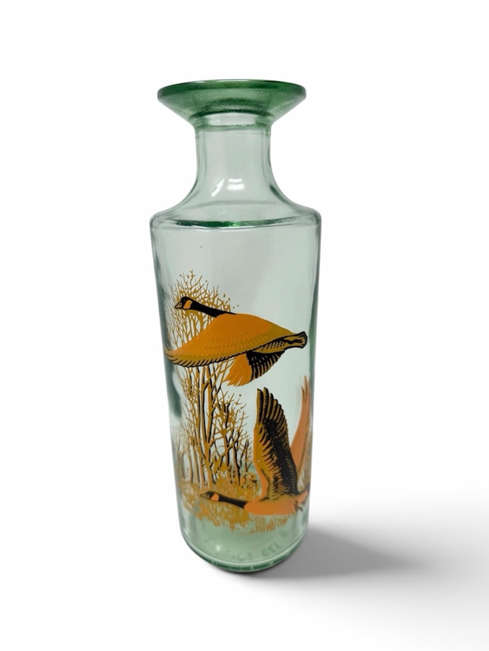 Mid-Century Modern Decorative Decanter Bottle with Orange Goose Design